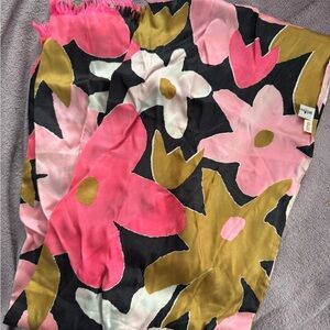 Vintage Vera Neumann Floral Pink and Gold Scarf